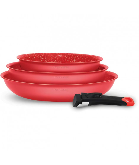 Batterie de cuisine - ARTHUR MARTIN - AMR37 - Set de 3 poeles - 20-24-28 cm + 1 poignée amovible - Tous feux dont induction
