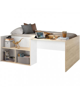 Lit combiné enfant OSCAR - 90 x 190 cm - Chene clair / Blanc - Diagone
