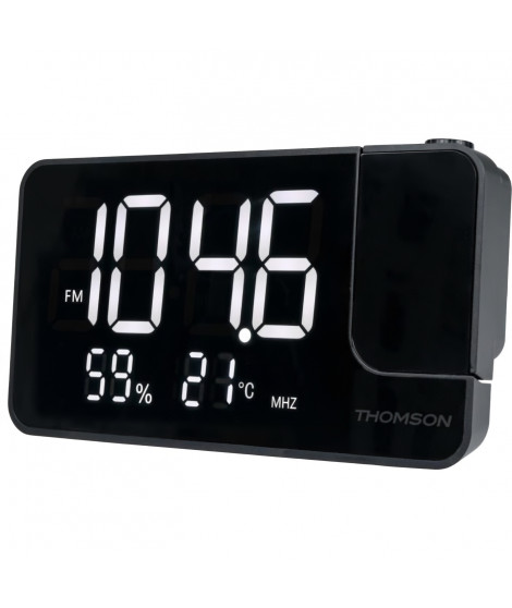 Radio-réveil projecteur - THOMSON - Noir - Radio FM, Température, Humidité, Double alarme, USB-C, Alim. 230V