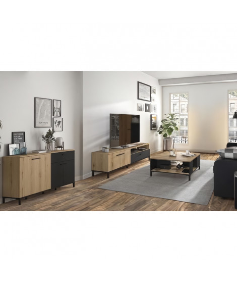 Ensemble meuble TV, table basse et buffet bas - TRUST - Chene / Noir - GAMI