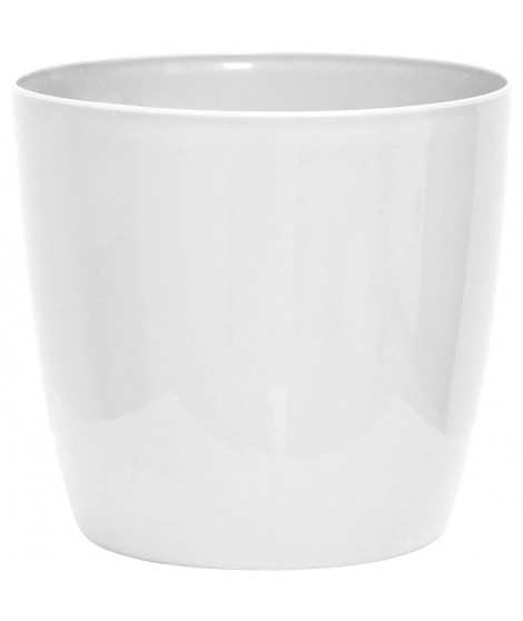 Cache-pot brillant - GARDEN ID - Shiny Blanc avec roulettes - 30 x 27 cm - Aspect céramique - Étanche - Déplacement aisé