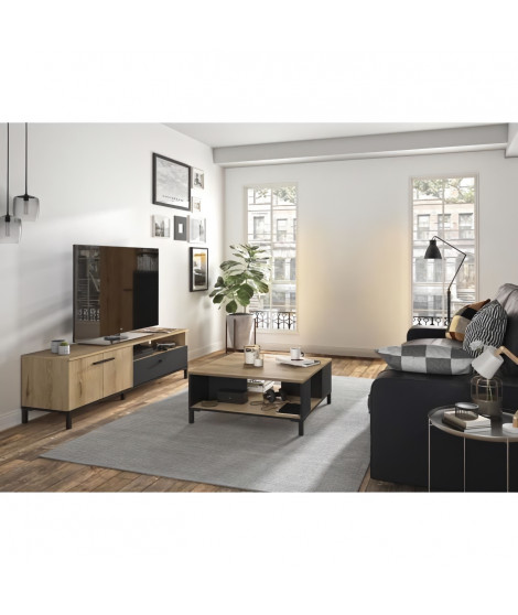 Ensemble meuble TV et table basse - TRUST - Chene / Noir - GAMI