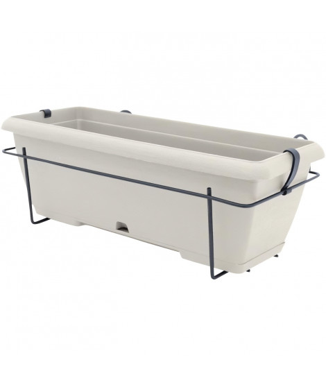 Kit jardiniere avec support en métal et plateau intégré - GARDEN ID Teramo - Blanc 50 cm - Effet de pierre - Recyclé/recyclable