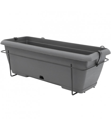 Kit jardiniere avec support en métal et plateau intégré - GARDEN ID Teramo - Noir-anth 50 cm - Effet de pierre - Recyclé/recy…