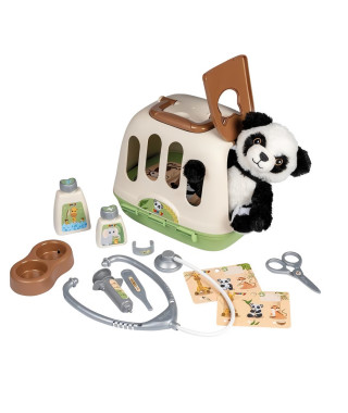Smoby - Mallette vétérinaire - 1 peluche panda et de nombreux accessoires - Produit 2 en 1 : Cage de transport - Fabrication …