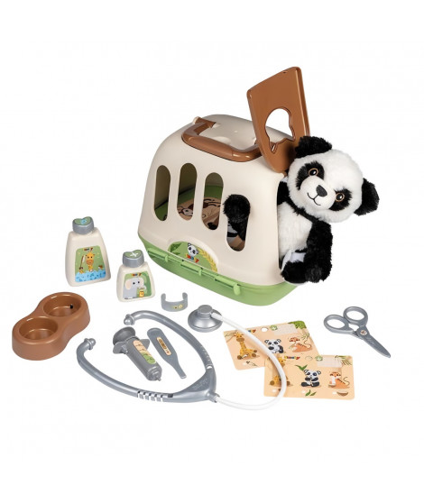 Smoby - Mallette vétérinaire - 1 peluche panda et de nombreux accessoires - Produit 2 en 1 : Cage de transport - Fabrication …