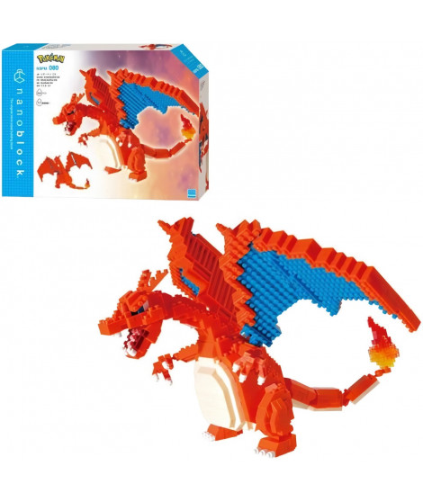 Figurine Pokémon Dracaufeu (Charizard) - BANDAI - Nanoblock - Figurine en Briques 860 pieces - Kit Construction - NBPM80