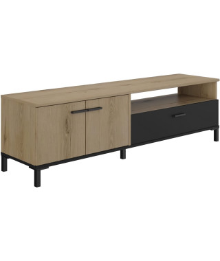 Banc TV - TRUST - Chene / Noir - 2 portes - 1 tiroir - 140 x 40 x 47 cm - GAMI