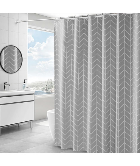 Rideau de douche - Wolka - Etanche Anti-Moisissure - Gris - 180x200cm