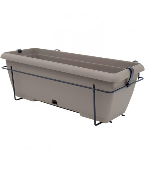 Kit jardiniere avec support en métal et plateau intégré - GARDEN ID Teramo - Taupe 50 cm - Effet de pierre - Recyclé/recyclable