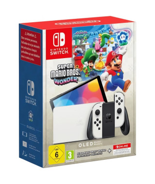Console Nintendo Switch - Modele OLED  Blanc + Super Mario Bros. Wonder (Pré-installé) + 12 mois d'abonnement NSO (Code)
