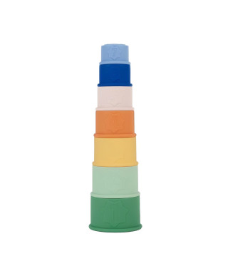 Badabulle Lot de 7 Tasses Empilables Numérotées - Jouets de Bain en Silicone Souple
