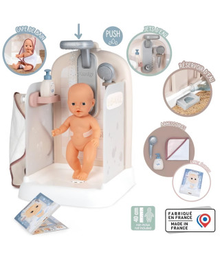 Baby Nurse - Douche - Cape de bain + pousse mousse - Douchette amovible et focntionnel - Pour poupons jusqu'a 40 cm