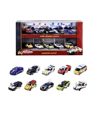 Majorette - Pack anniversery - Coffret 10 véhicules SOS - Portes ouvrantes, phares translucides - Des 3 ans