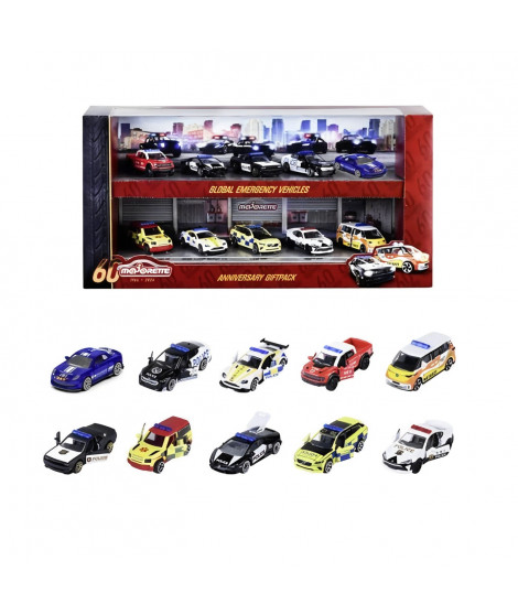 Majorette - Pack anniversery - Coffret 10 véhicules SOS - Portes ouvrantes, phares translucides - Des 3 ans
