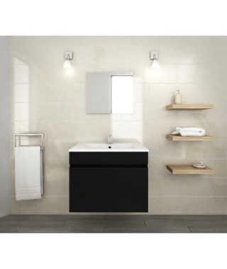 LUNA Ensemble salle de bain simple vasque L 60 cm - Noir mat