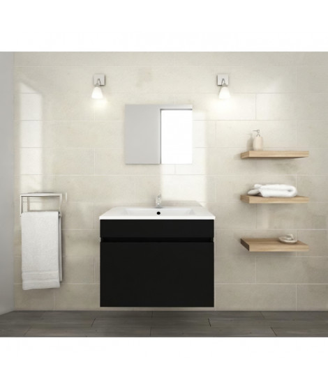 LUNA Ensemble salle de bain simple vasque L 60 cm - Noir mat