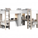 Lit double mezzanine combiné enfant ALEXANDRA avec 2 bureaux et rangements - 2x90x200 cm - Blanc/Chene - Sommiers inclus - PA…