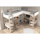 Lit double mezzanine combiné enfant ALEXANDRA avec 2 bureaux et rangements - 2x90x200 cm - Blanc/Chene - Sommiers inclus - PA…