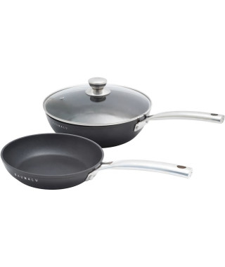 Lot sauteuse 24 cm + poele 20 cm - BAUMALU - Black edition - Avec couvercle - Aluminium