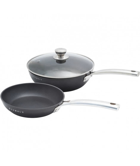 Lot sauteuse 24 cm + poele 20 cm - BAUMALU - Black edition - Avec couvercle - Aluminium