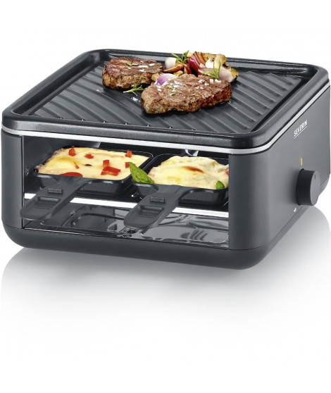 Raclette Gril - SEVERIN - RG2360 - 4 pers. - Compacte - Plaque 24 x 24 cm - Inclus 4 Poelons et spatules - Noir