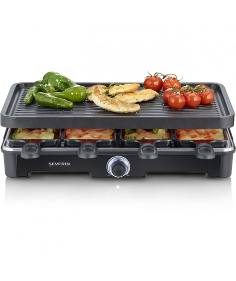 Appareil a raclette - SEVERIN - RG9670 - 8 personnes - Grande plaque de cuisson antiadhésive  41,7 x 26,3 cm - 1400 W - Noir