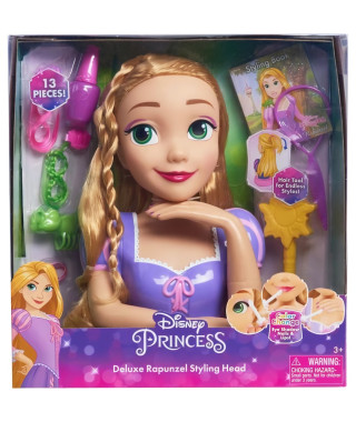 Tete a coiffer - DISNEY PRINCESSES - Tete a Coiffer Raiponce Deluxe - 12 accessoires, faux flacon de vernis, guide coiffure