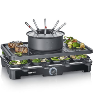 Combiné Raclette-Fondue - SEVERIN - RG2347 - 8 pers - Caquelon avec 8 fourchettes et 8 spatules - Noir