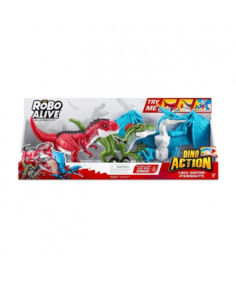 Pack de Dinos - ZURU - Dino Action Mega Dinos 3 Pack - T-Rex, Vélociraptor et Ptérodactyle interactifs et rugissants
