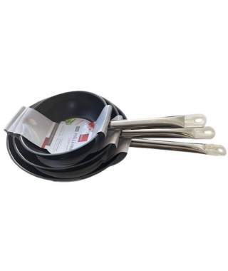 Lot de 3 poeles - BAUMALU - Gastronomie - 20 / 24 / 28 cm - Acier inoxydable