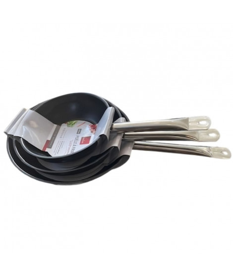 Lot de 3 poeles - BAUMALU - Gastronomie - 20 / 24 / 28 cm - Acier inoxydable