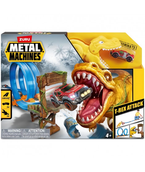 Circuit de Voitures - ZURU - T-Rex Attack Metal Machine - Véhicule a lancer pour vaincre le dinosaure avec boucles