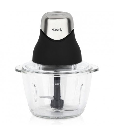 Mini hachoir électrique - H.Koenig - LEO8 - 320 W - Bol en verre 1 L - Lames en acier inoxydable - Noir mat et chrome