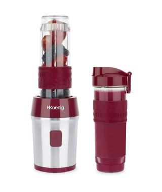 Mini blender - H.Koenig - SMOO10 - 300 W - 570 mL - Framboise - 2 gourdes incluses