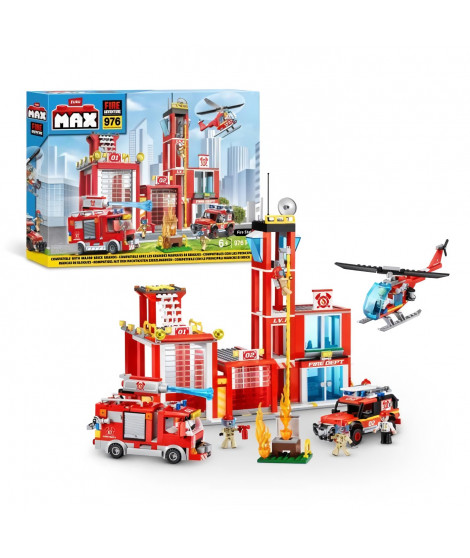 Set de Construction - ZURU - Fire Station Large (976 pieces) - Crée une caserne de pompiers avec véhicules et accessoires