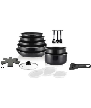 Batterie de cuisine - Tous feux dont induction - ART & CUISINE - AC1824 - Aluminium - 18 pieces - Anti-adhérent - Poignée amo…