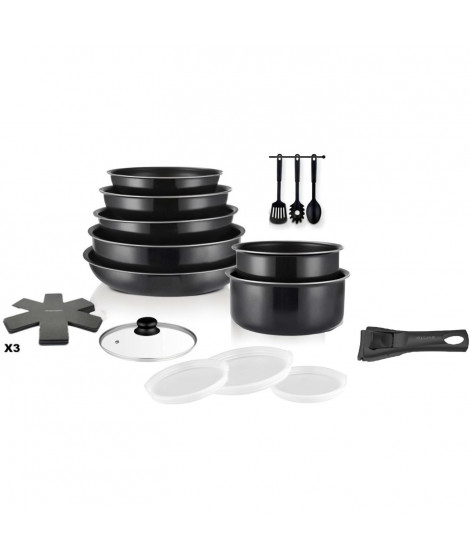 Batterie de cuisine - Tous feux dont induction - ART & CUISINE - AC1824 - Aluminium - 18 pieces - Anti-adhérent - Poignée amo…