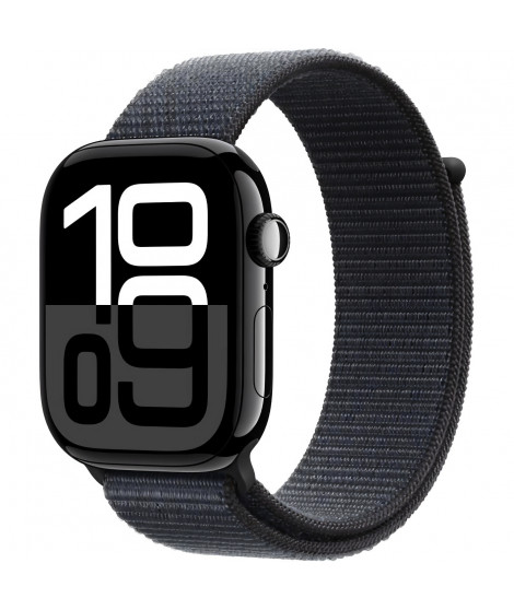 Apple Watch Series 10 GPS - 46mm - Boîtier Jet Black Aluminium - Bracelet Ink Sport Loop