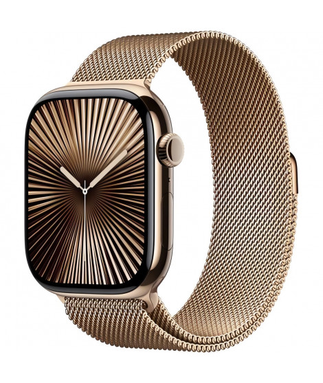Apple Watch Series 10 GPS + Cellular - 46mm - Boîtier Gold Titanium - Bracelet Gold Milanese Loop - S/M