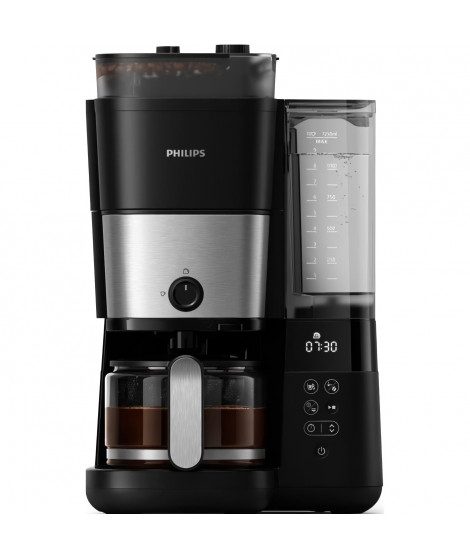 Cafetiere filtre avec broyeur intégré - PHILIPS - HD7888/01 - Jusqu'a 10 tasses - 1,25 L - Noir / Argent