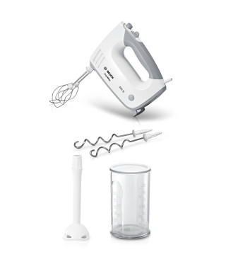 Batteur Bosch - MFQ36440 - 450 W - 5 vitesses - 2 fouets / 2 crochets pétrisseurs inox - Bol gradué avec couvercle - Blanc / …