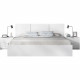 Ensemble structure de lit + tete de lit en 3 parties et 2 tables de nuit avec 2 tiroirs - HAVANA - 140 x 190 cm - Blanc