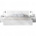 Ensemble structure de lit + tete de lit en 3 parties et 2 tables de nuit avec 2 tiroirs - HAVANA - 140 x 190 cm - Blanc