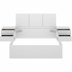 Ensemble structure de lit + tete de lit en 3 parties et 2 tables de nuit avec 2 tiroirs - HAVANA - 140 x 190 cm - Blanc