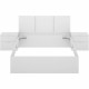 Ensemble structure de lit + tete de lit en 3 parties et 2 tables de nuit avec 2 tiroirs - HAVANA - 140 x 190 cm - Blanc