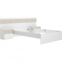Ensemble structure de lit + tete de lit et 2 tables de nuit avec 2 tiroirs - BIANCA - 140 x 190 cm - Blanc / Bois