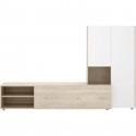 Meuble de salon TV compact - KEI - 3 portes - Chene clair / Blanc - 227 x 40 x 141 cm