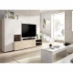 Meuble de salon TV compact - KEI - 3 portes - Chene clair / Blanc - 227 x 40 x 141 cm
