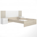 Ensemble structure de lit + tete de lit et 2 tables de nuit avec 2 tiroirs - LOMA - 140 x 190 cm - Chene naturel / Blanc